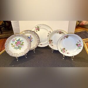 Vintage 1950’s Canonsburg & Nasco Floral Dinnerware with 22k Gold - Set of 5